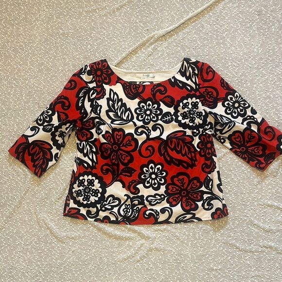 BODEN Red Floral 3/4 Sleeve Ursula Top Blouse size 12 - Picture 2 of 10